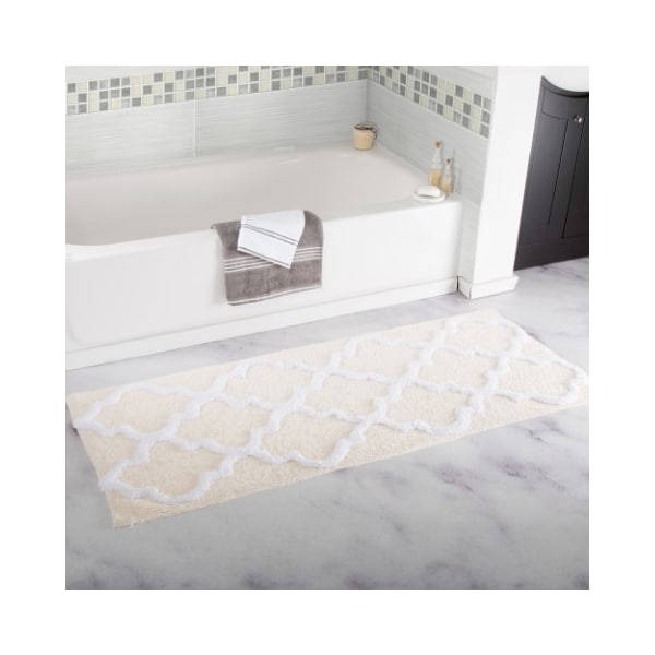 Hastings Home 100 Percent Cotton Trellis Bathroom Mat - 24x60 inches - Bone 120191GKY - main